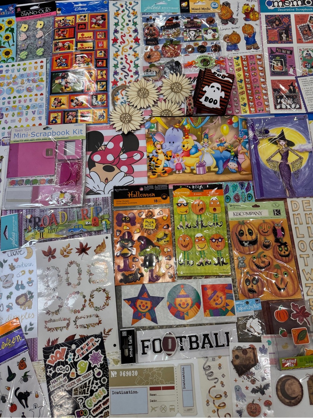 Scrapbooking lot JoleesMinnie Pooh CareBears HelloKitty Papyrus Multiple packs
